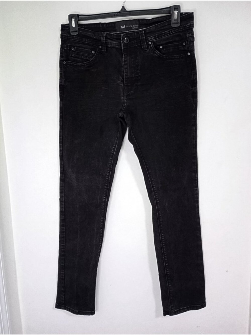 Steves Jeans Slim Fit Black Denim Mens Pants 32x32 Stretch Cotton Blend